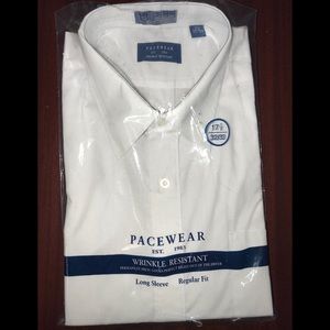 White perm press dress shirt.